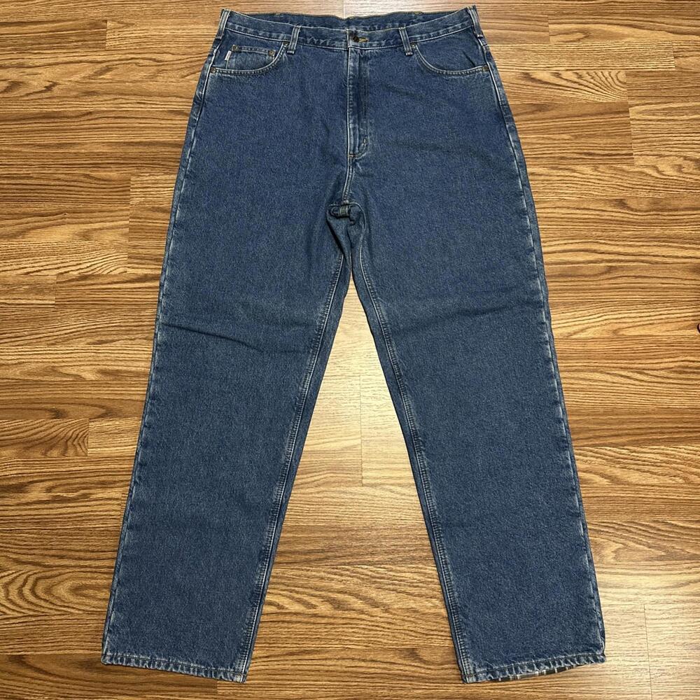 Carhartt Jeans Mens 40x34 Blue Flannel Blanket Lined Denim Utility Work B172